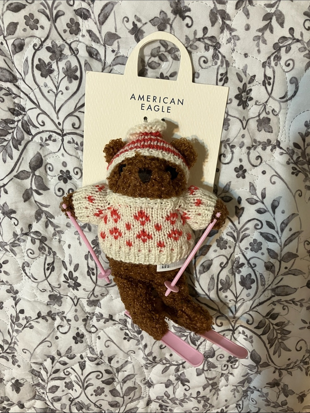 American Eagle Outfitters Brown Plush Bag Charm with Pink Accent